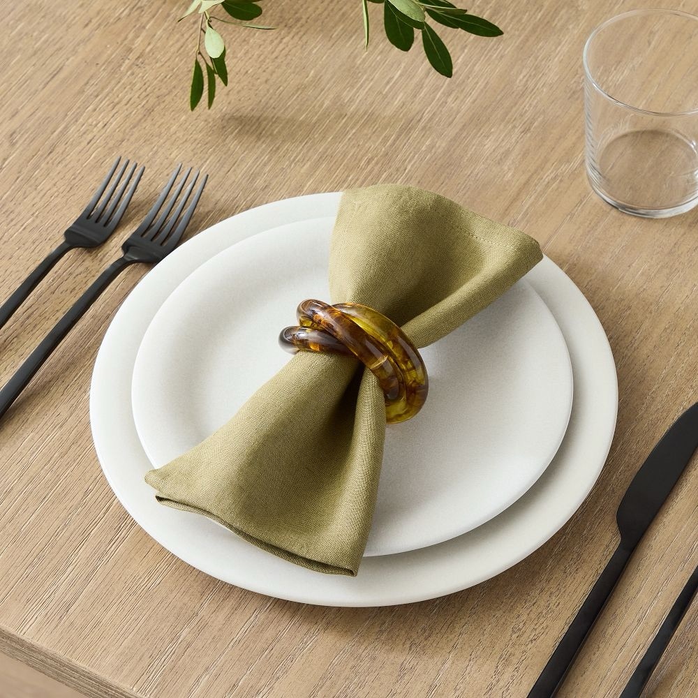 WEST ELM Tortoiseshell Resin Napkin Rings Set 4 Table Decor